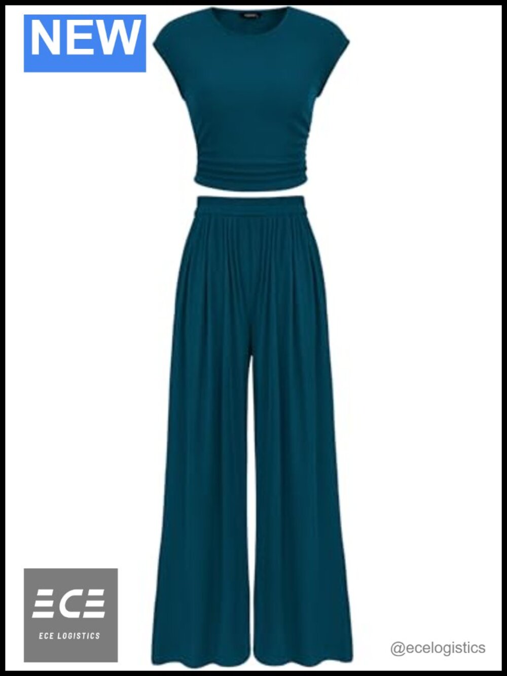 Ribbed Knit 2 Piece Lounge Set Crop Top Wide Leg Pants